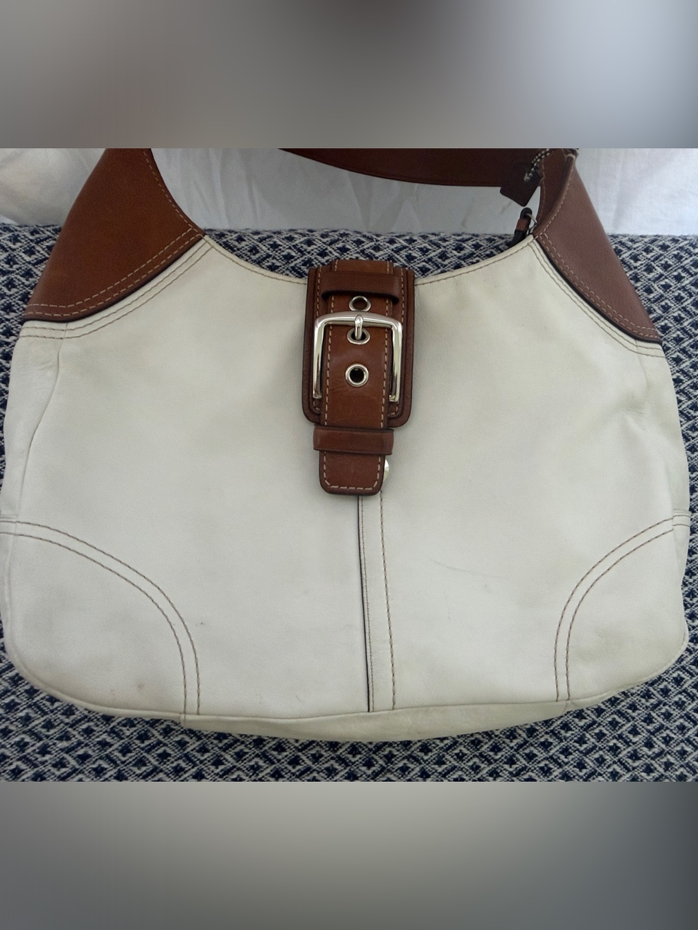 Vintage Coach Hamilton Soho Hobo Bag White Leather Silver Buckle F11197 Y2K